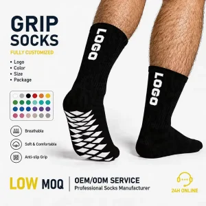 Custom Design Fashionable Breathable Anti Bacterial Eco Friendly Cotton Sport Football Socks High Crew Grip Logo Dot