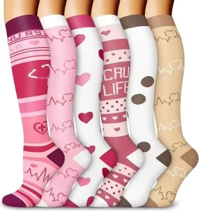 Custom Design Knee High Colorful Nylon Travel Flight Sport Compression Socks 20-30 Mmhg Nurse Compression Socks for Women