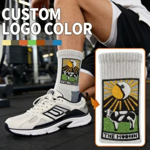 Custom Design Knitted Cotton Sweat-Absorbent Crew Men’s Sports Socks with Custom Logo Breathable & Eco-Friendly