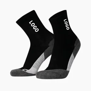 Custom Design Logo Black Mid Calf Cotton Sports Socks Custom Gym Running Tennis Badminton Athletic Socks