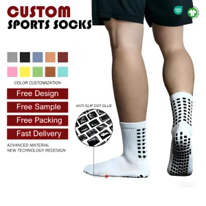 Custom Design Men’s Anti-Slip Grip Football Socks High Quality Fashionable Summer Sports Socks Digital Customized Cuff Bottom