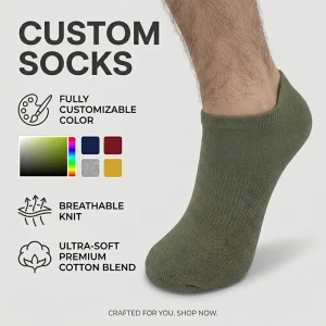 Custom Design Men’s No Show Socks All Pure Cotton Comfortable Sweat Absorbent Breathable Snagging Resistance Daily Commute Socks