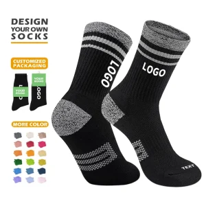 Custom Design Terry Sport Socks Unisex Crew Hiking Cushioned Spring Bottom Logo