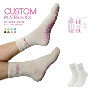 Custom Design logo Indoor Gym Sports Non slip Yoga Socks Women’s Cotton Terry Crew Trampoline Grip Pilates Socks