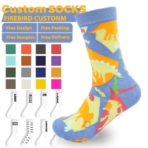 Custom Designed Men’s Cotton Dress Socks Funny Casual Style with Crazy Logo All Over