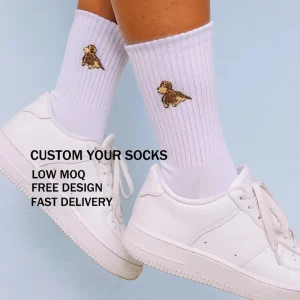 Custom Designer Crew Cotton Unisex Socks Custom Embroidery Print Logo White Sport Socks for Men Women