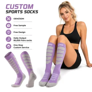 Custom Designs Hiking Woolen Christmas Knit Knee High Youth Unisex Ski Merino Digital Printing Socks