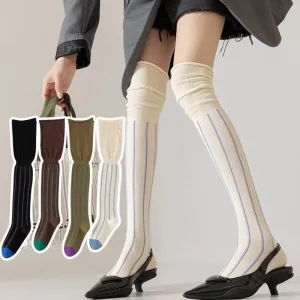 Custom Dress Over logo Knee High Knitted Long Socks Women Girls Thigh High Socks Custom No Minimum