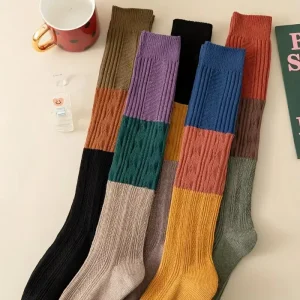 Custom Dress Over logo Knee High Knitted Long Socks Women Girls Thigh High Socks Custom No Minimum
