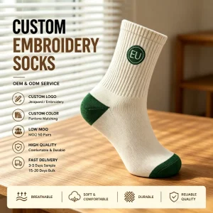 Custom Embroidered Crew Socks OEM ODM Cotton Jacquard Socks Personalized Logo Embroidery Socks Low MOQ Custom Colors