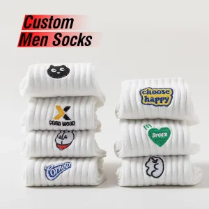 Custom Embroidered Logo Sports Socks Men’s Cotton Crew Daily Sweat-Absorbent Breathable Anti-Bacterial Knitting Casual Socks