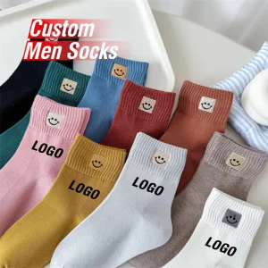 Custom Embroidered Logo Sports Socks Smile Pattern Crew Socks Knit Thick Warm Winter Socks OEM Manufacturer Men’s Socks