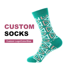 Custom Factory Green Socks with Triangles Contemporary Chic Cotton Urban Style