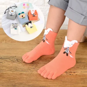 Custom Five Toe Knitted Cotton Crew Socks For Kids Cute Animal Design For Toddlers