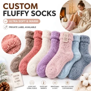 Custom Fluffy Socks Winter Warm Fuzzy Coral Fleece Sleep Socks Custom Logo Private Label