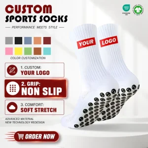 Custom Football Grip Socks Men’s Professional Soccer Socks Non-Slip Silicone Dot Cushioned Crew Socks with Towel Bottom