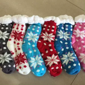 Custom Funny Knitted Floor Sock Thick Warm Fleece Sherpa Christmas Adult Anti slip Slipper Sock