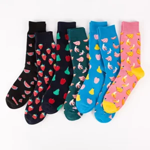 Custom Funny Socks Men Cotton Fruit Banana Strawberry Pattern Socks Women Crew Unisex Socks