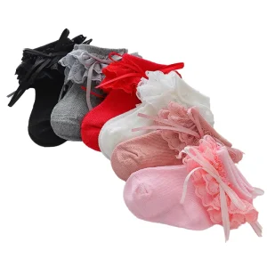 Custom Girls Lace Dress Socks Breathable Cotton Casual Socks with Bow for Spring Easter Gifts Photoshoots Kids Baby Boutique