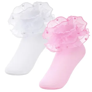 Custom Girls Pearl Lace Socks Double Layered Ruffle Princess Socks for Baby Toddlers Wedding Party