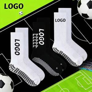 Custom Grip Men’s Logo Design Non Slip Knitted Crew Athletic Soccer Socks Anti-Slip Football