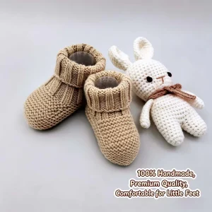 Custom Hand Knitted Unisex Baby Booties Cotton Fabric Ankle Boat Shoes Solid Holiday Breathable Quick Dry Lightweight All