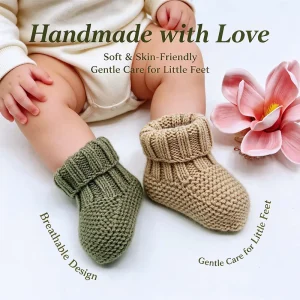 Custom Hand Knitted Unisex Baby Booties Cotton Fabric Boat Shoes Floral Pattern Breathable Quick Dry Lightweight All Seasons