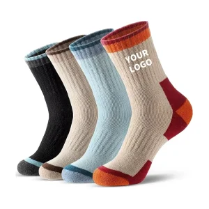 Custom High Quality Merino Wool Women’s Thermal Wicking Knit Socks Crew Anti Slip Ski Sox With Designer Logo for Autumn Hiking