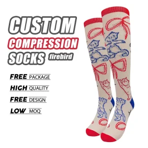 Custom Jacquard Design Pattern Knitting Cotton Bamboo Fiber Breathable Comfort Compression Socks