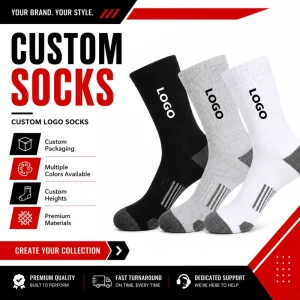 Custom Jacquard Logo Sport Sock Men Knit Cotton Crew Sport Socks Customized Gym Athletic Sock