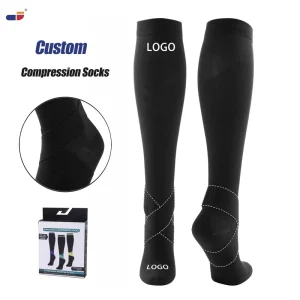 Custom Knee High Support Bamboo Fiber Athletic Running Socks 20-30mmHg Medical Ankle Strap Cross Strap Compression Socks