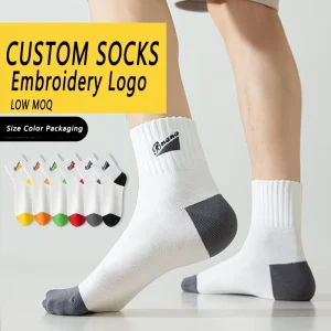 Custom Knit Breathable Anti-Bacterial Crew Socks with Cuff Logo for Basketball Cycling LOW MOQ