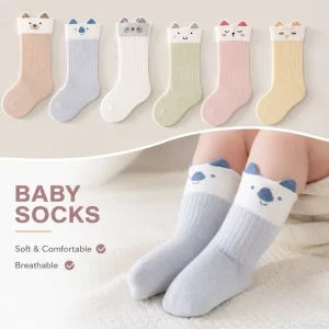 Custom Knitted Cotton Baby Socks with Cartoon Pattern for Infant Toddler Private Label