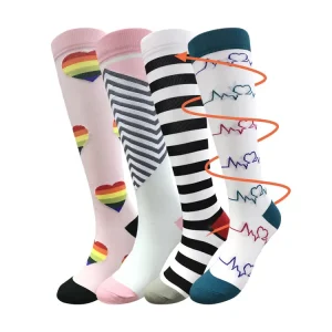 Custom Knitted Crew Fashion Design Knee High Nurse Compression Stockings 20 30mmhg Socks for Women