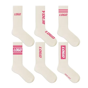 Custom Knitted Crew Socks With Embroidered Logo 100% Cotton Socks for Spring Athletic Ankle Socks