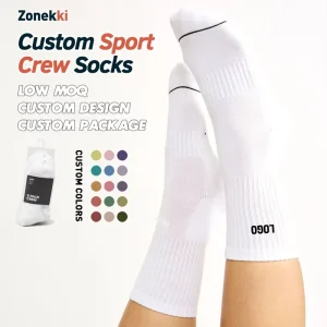 Custom Label Crew Socks Designer White Gym Socks For Men Knitted Cotton Athletic Sport Socks