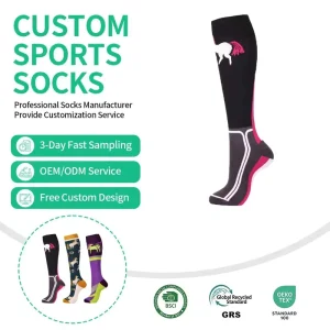 Custom Ladies Horse Riding Terry Tall Crew Boot Socks Nylon+Spandex Spring Compression Anti-Slip Quick Dry Equestrian Socks