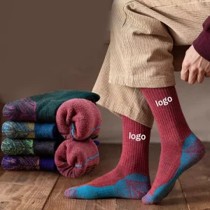 Custom Large-Sized Men’s Socks Warm Thickened Towel Sole Badminton Socks Outdoor Running Merino Wool Sports Socks