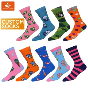 Custom Logo 100 Cotton Natural Chaussette Business Men Crew Colorful Socks For Men