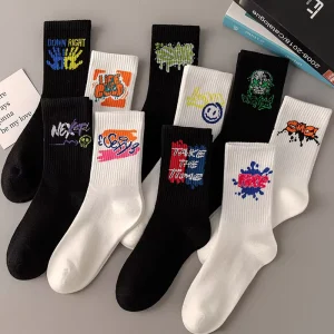 Custom Logo Adult Men Women Unisex Sports Socks Autumn Color National Asymmetrical Casual Quick Dry Long Tube Cotton Socks