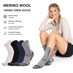 Custom Logo Adult Merino Wool Anti Slip Thick Crew Socks with Moisture Wicking Breathable Warm for Outdoor Sports