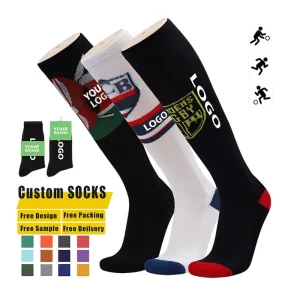 Custom Logo Anti-Bacterial Cotton Knee High Football Socks Men’s Long Soccer Sport Socks