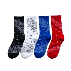 Custom Logo Bandana Socks Cotton Crew Funny Novelty Sport Socks for Men and Women