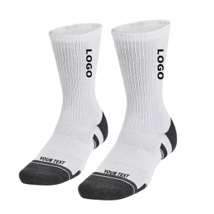 Custom Logo Breathable Men’s Crew White Basketball Socks GYM Athletic Sport Socks Knitted Techniques Logo Position Cuff Bottom