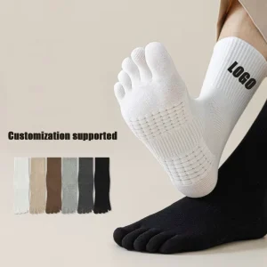 Custom Logo Breathable Men’s Five Finger Socks Ramie Mid-Calf Anti-Odor Sweat-Wicking Antibacterial Toe Socks