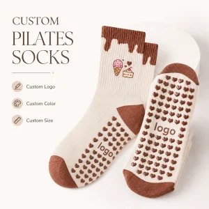 Custom Logo Cake Ice Cream Embroidery Chocolate Drip Ribbed Heart Grip Pilates Yoga Ankle Socks