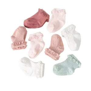 Custom Logo Children’s Non Slip Spring and Autumn Cotton Socks Infant Girls Solid Color Baby Floor Lace Socks