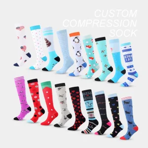Custom Logo Colorful Compression Socks 15 20mmhg Sport Knee High Socks Running Nurse Compression Socks