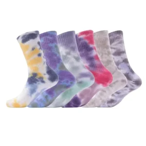 Custom Logo Colorful Tye Dye Summer Knitted Breathable Eco Friendly Sports Anti Bacterial Cotton Terry Cushion Crew Socks