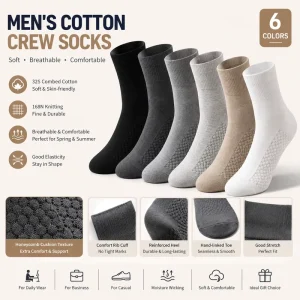 Custom Logo Colors Men’s Breathable Cotton Crew Socks Honeycomb Cushion Casual Knitted Eco-Friendly ODM OEM Supplier